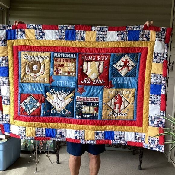 NWT. Hand Crafted Baseball for All Ages Lap Quilt - Picture 1 of 14